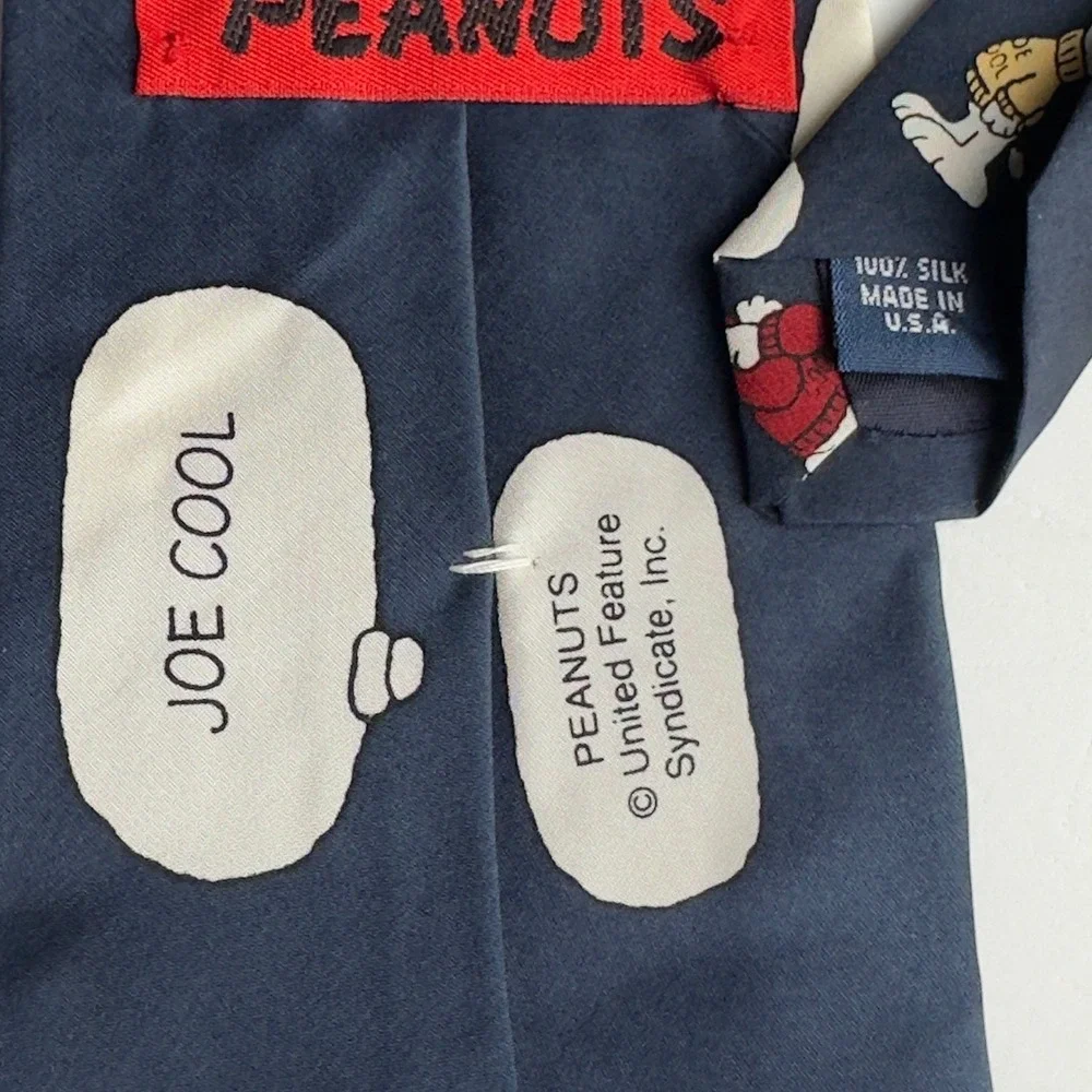 Peanuts Joe Cool Snoopy Navy Blue 100% Silk Necktie Made in USA Vintage Classic